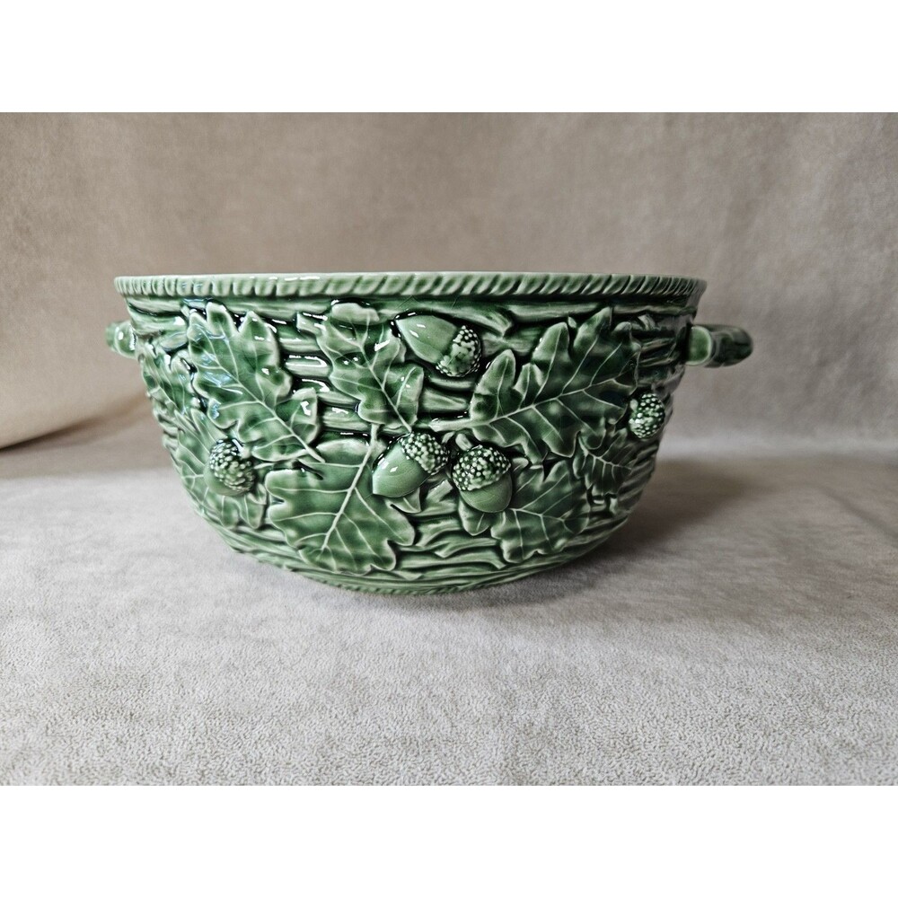 Vintage Ceramic Oak Leaf Green Bowl by Bordallo Pinheiro Portuguese Pottery...